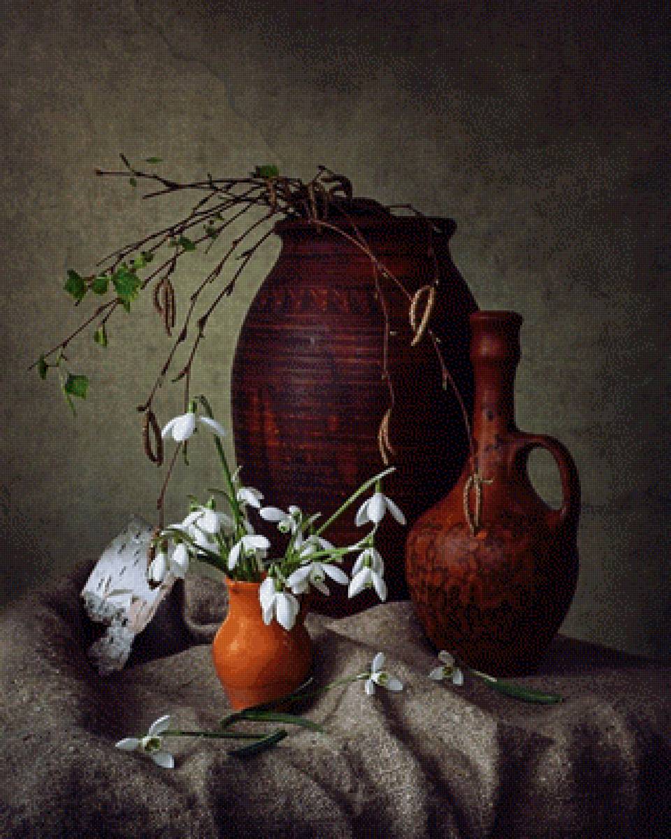 Весна - цветы, букет, кувшин, натюрморт, подснежники - предпросмотр