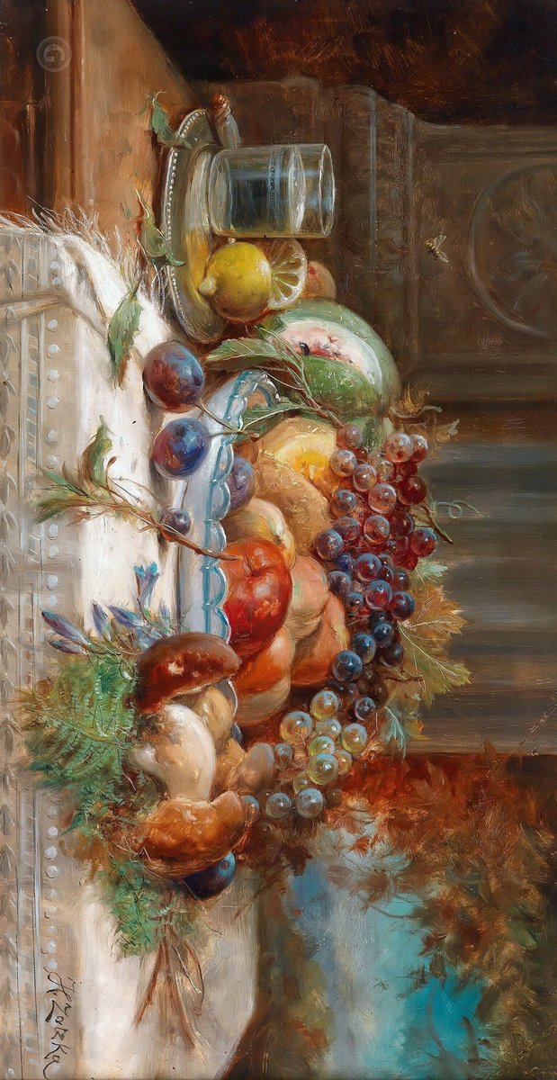 ХАНС ЗАЦКА. НАТЮРМОРТ С ГРИБАМИ И ФРУКТАМИ - фрукты, натюрморт - оригинал