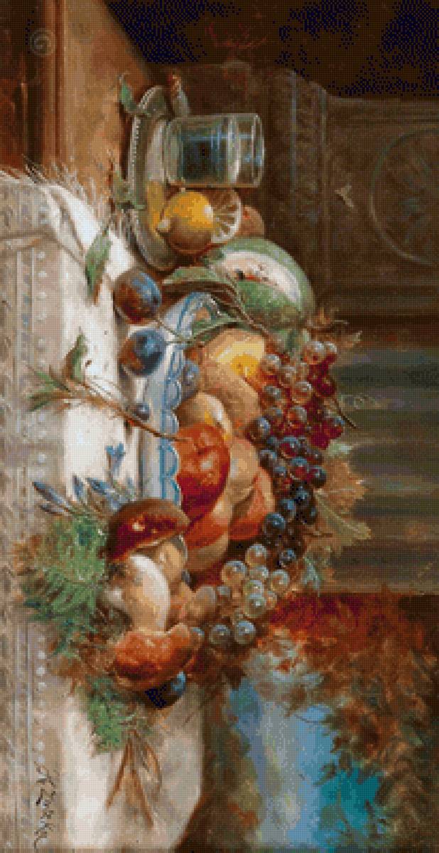 ХАНС ЗАЦКА. НАТЮРМОРТ С ГРИБАМИ И ФРУКТАМИ - фрукты, натюрморт - предпросмотр