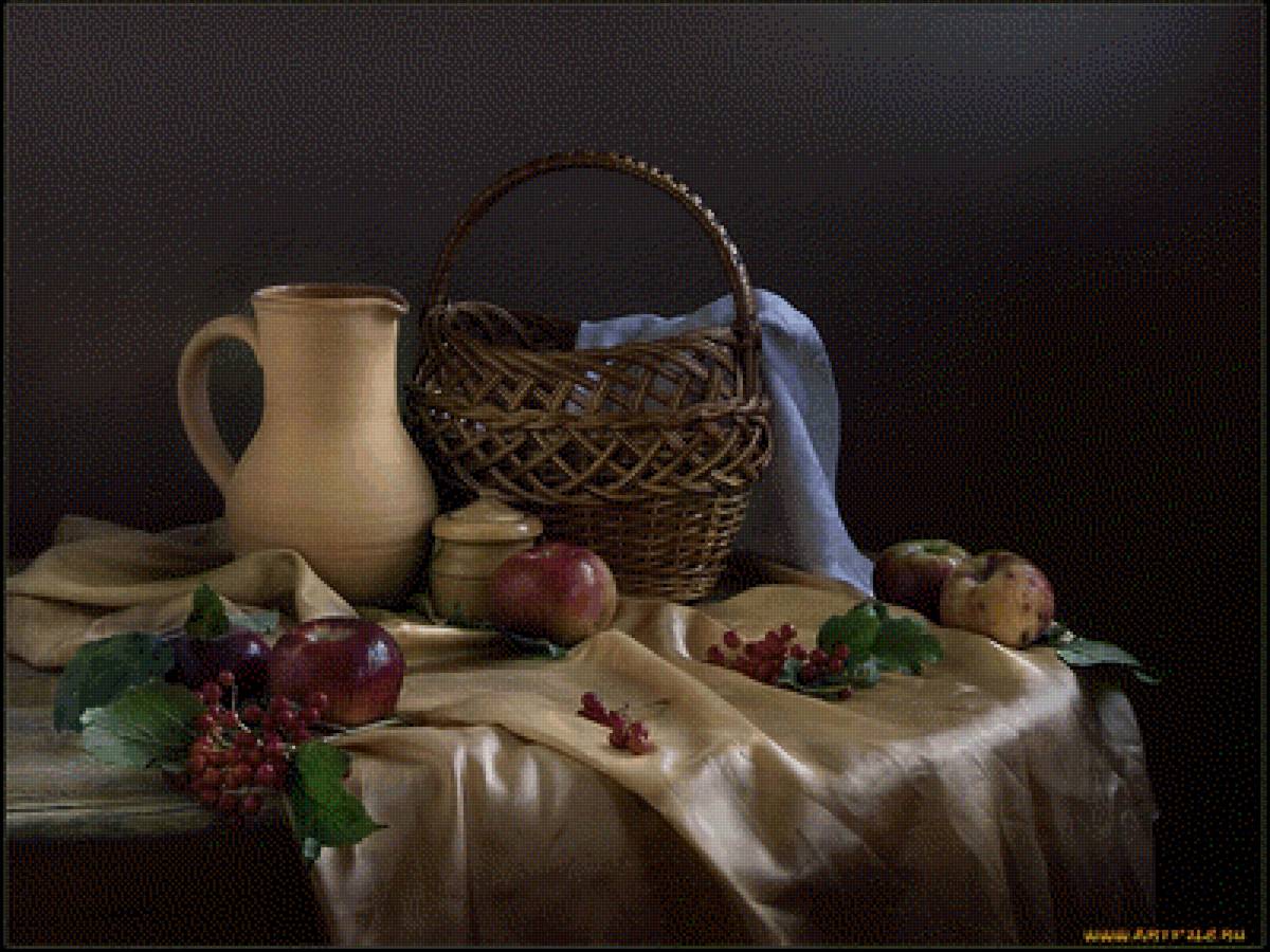 Дачный натюрморт - кувшин, калина, яблоки, натюрморт - предпросмотр