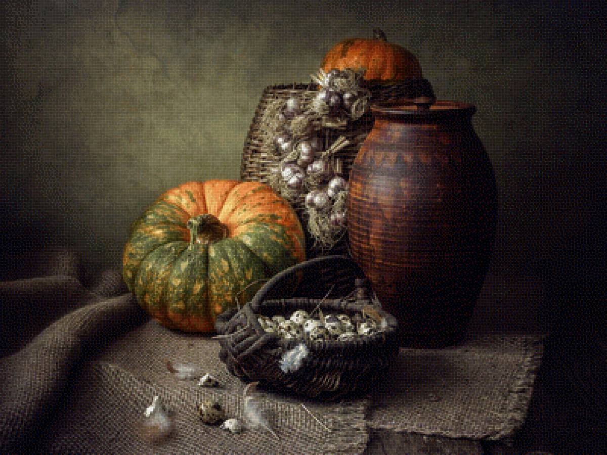 Натюрморт - тыква, натюрморт, корзина, яйца - предпросмотр