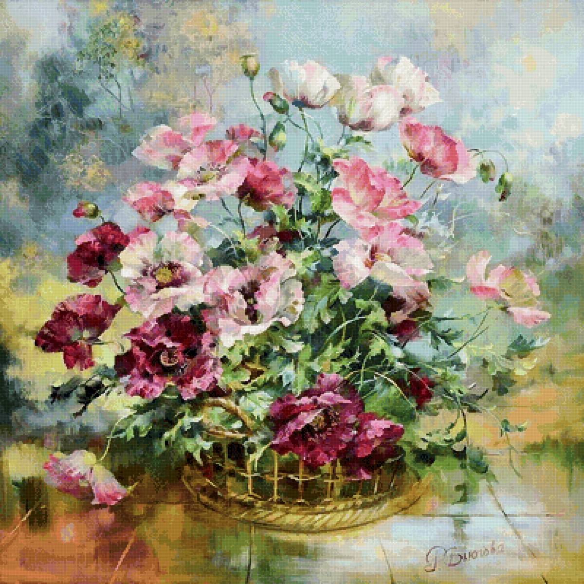 Корзина цветов. Худ. Вьюгова Римма Николаевна - цветы, римма вьюгова - предпросмотр