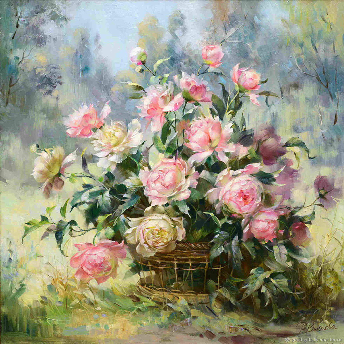 Розы. Худ. Римма Вьюгова - цветы, римма вьюгова - оригинал