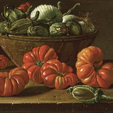 Схема вышивки «Помидоры, миска с баклажанами и луком»