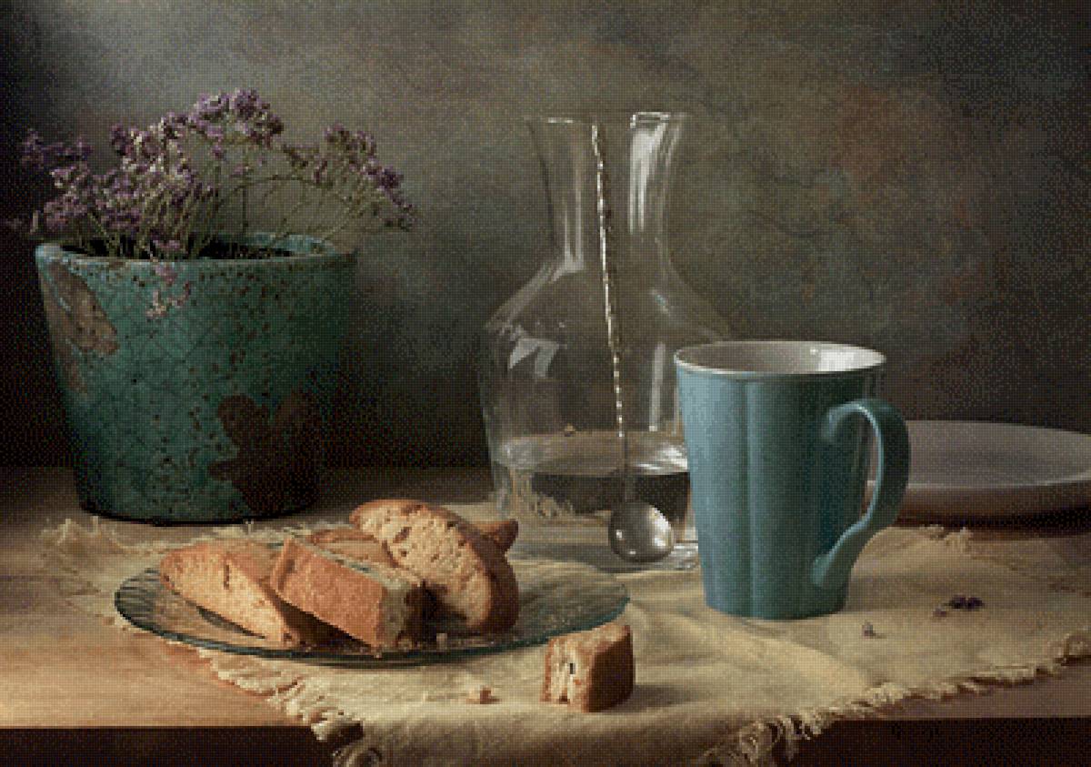 Кухонный натюрморт - кухня, цветы, хлеб, графин, натюрморт - предпросмотр