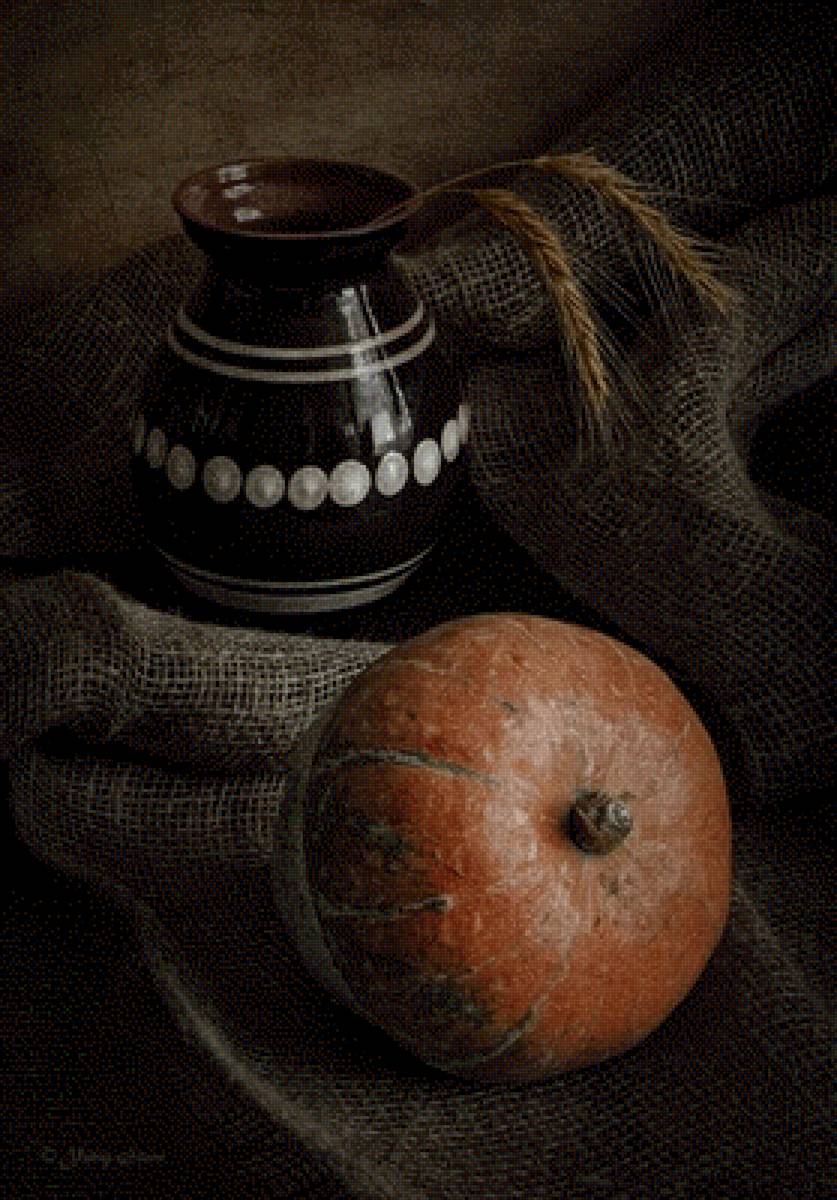 Тыковка - тыква, колоски, ваза, натюрморт - предпросмотр