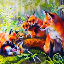 Схема вышивки «Лисья семья»