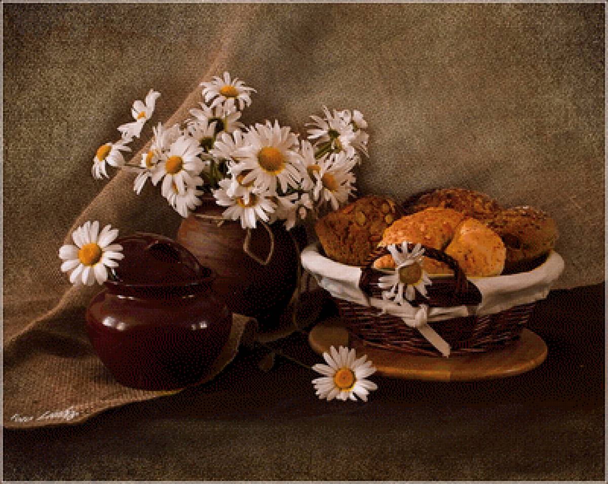 №2523959 - ромашки, цветы, выпечка, натюрморт, букет - предпросмотр