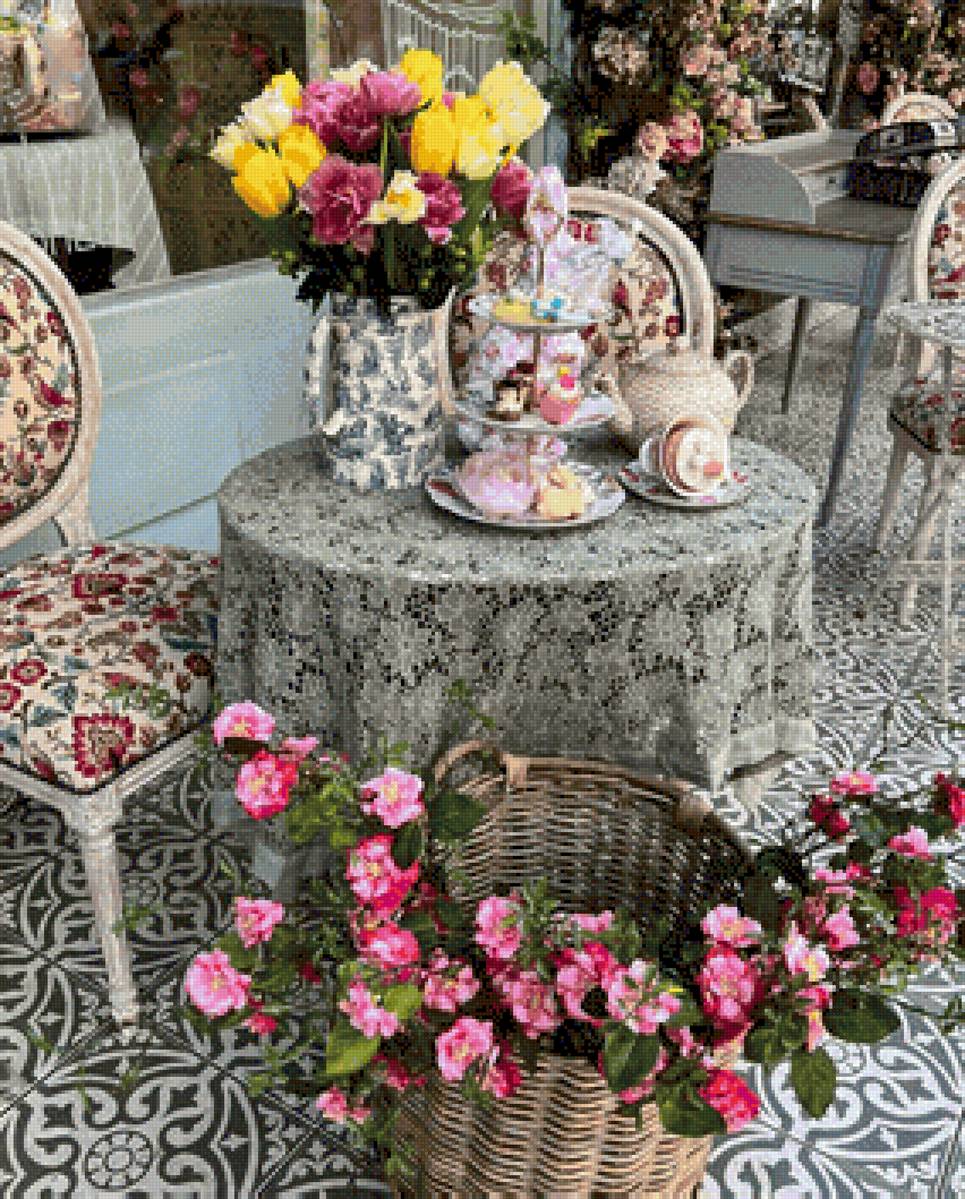 Лондонское кафе - природа, картина, розы, пейзаж, лондон, букет - предпросмотр