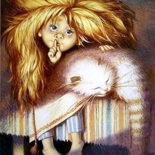 Схема вышивки «Рыжая девочка с котом»