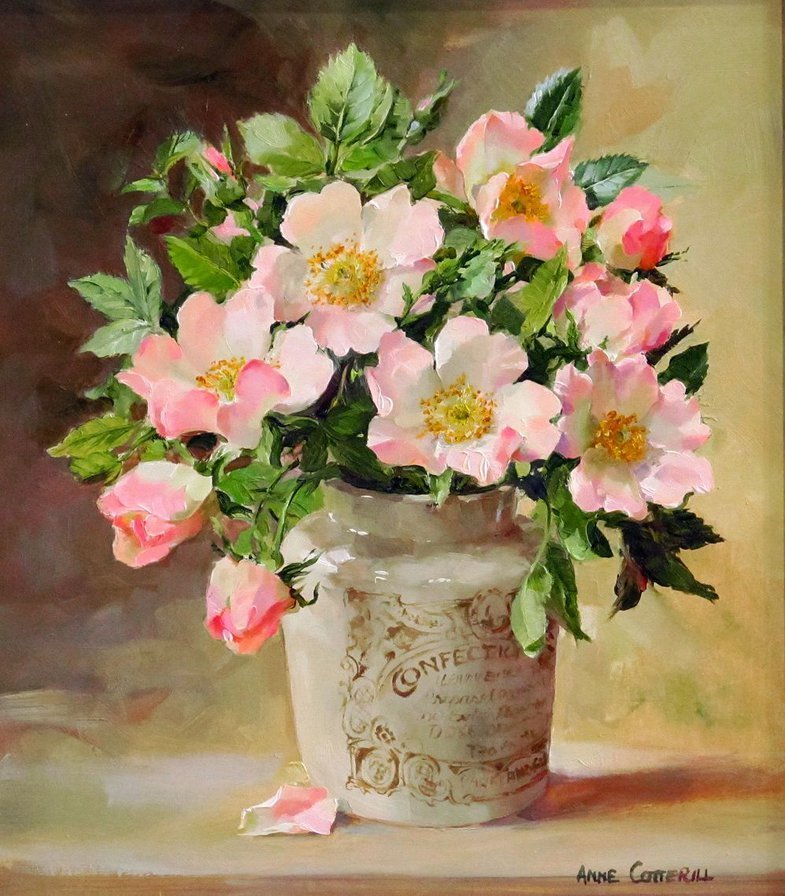 Букет Шиповника. Худ. Энн Коттерилл - энн коттерилл, букет, до 240 крестиков - оригинал