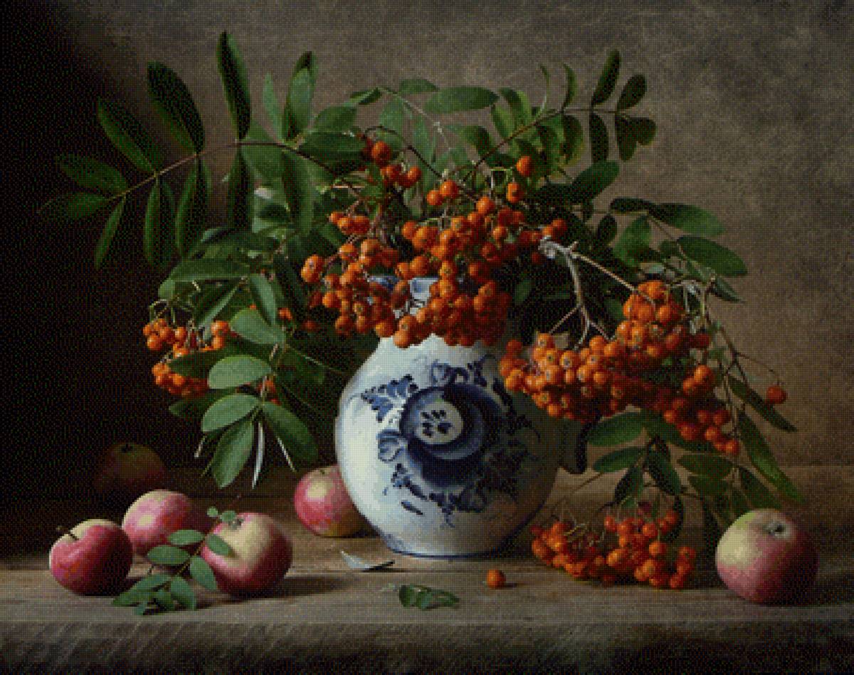 Рябина - натюрморт, яблоки, рябина - предпросмотр