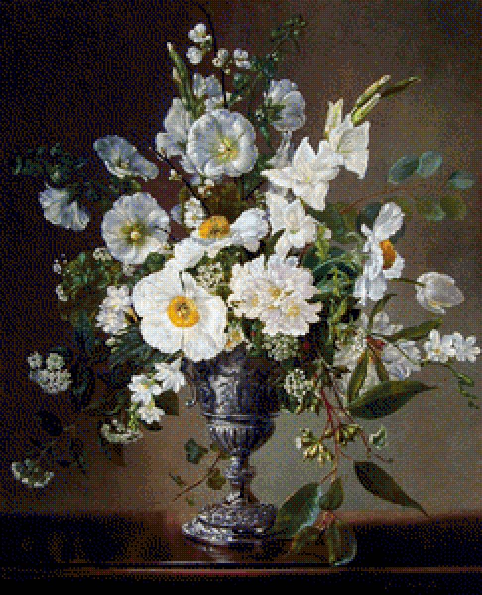 Белый букет в серебр.вазе - Сесил Кеннеди - цветы сесил кеннеди - предпросмотр