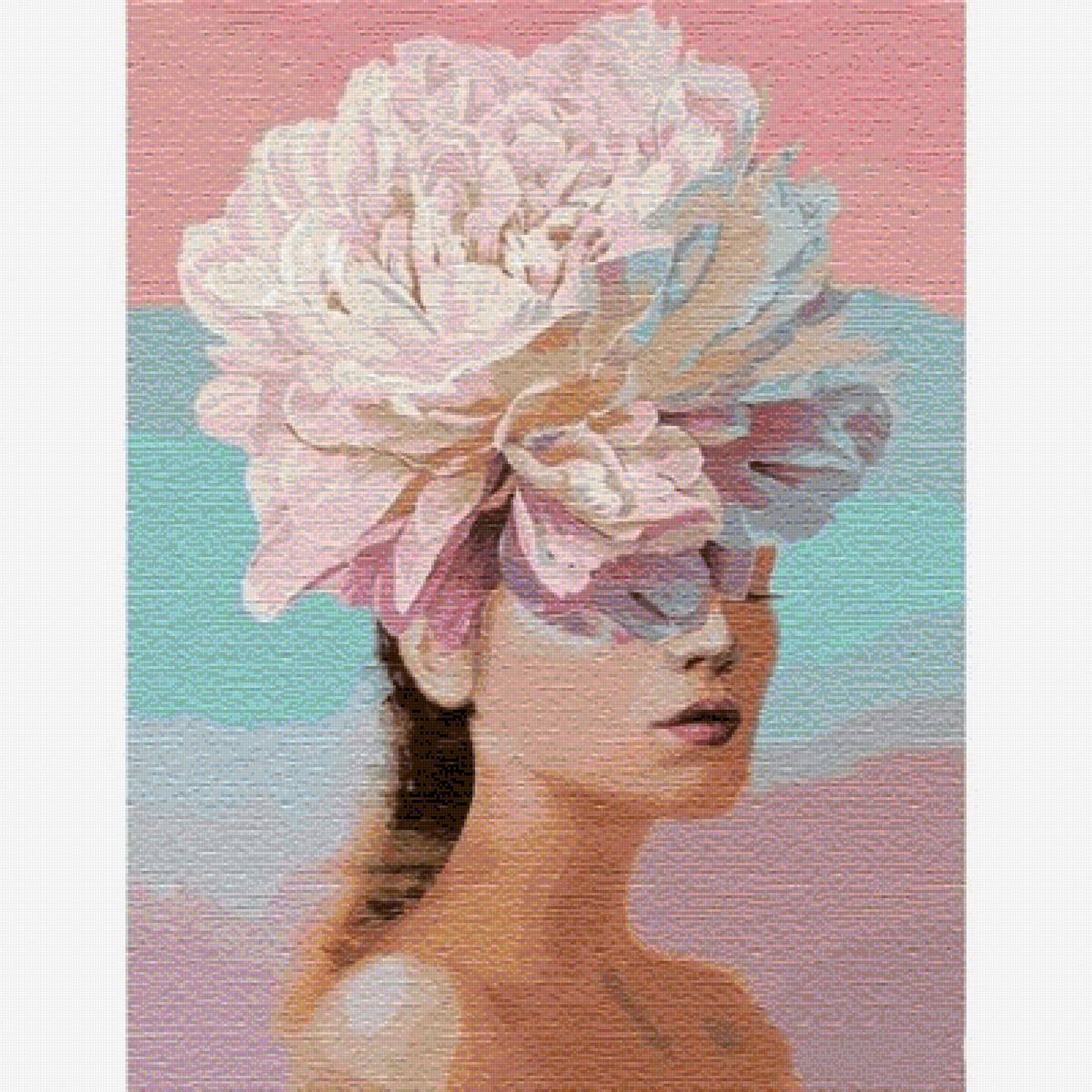 Девушка-цветок - цветок, пион, акварель, девушка, пастель - предпросмотр