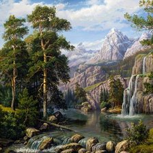 Схема вышивки «водопад в горах»