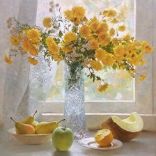 Схема вышивки «Натюрморт с хризантемами»