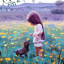 Схема вышивки «Девочка с собачкой»