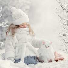 Схема вышивки «Девочка и котик»