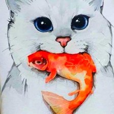 Схема вышивки «Кот и рыбка»