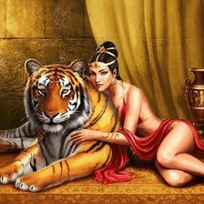 Схема вышивки «Девушка и тигр»