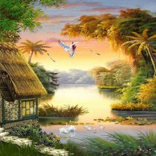 Схема вышивки «дом у озера»