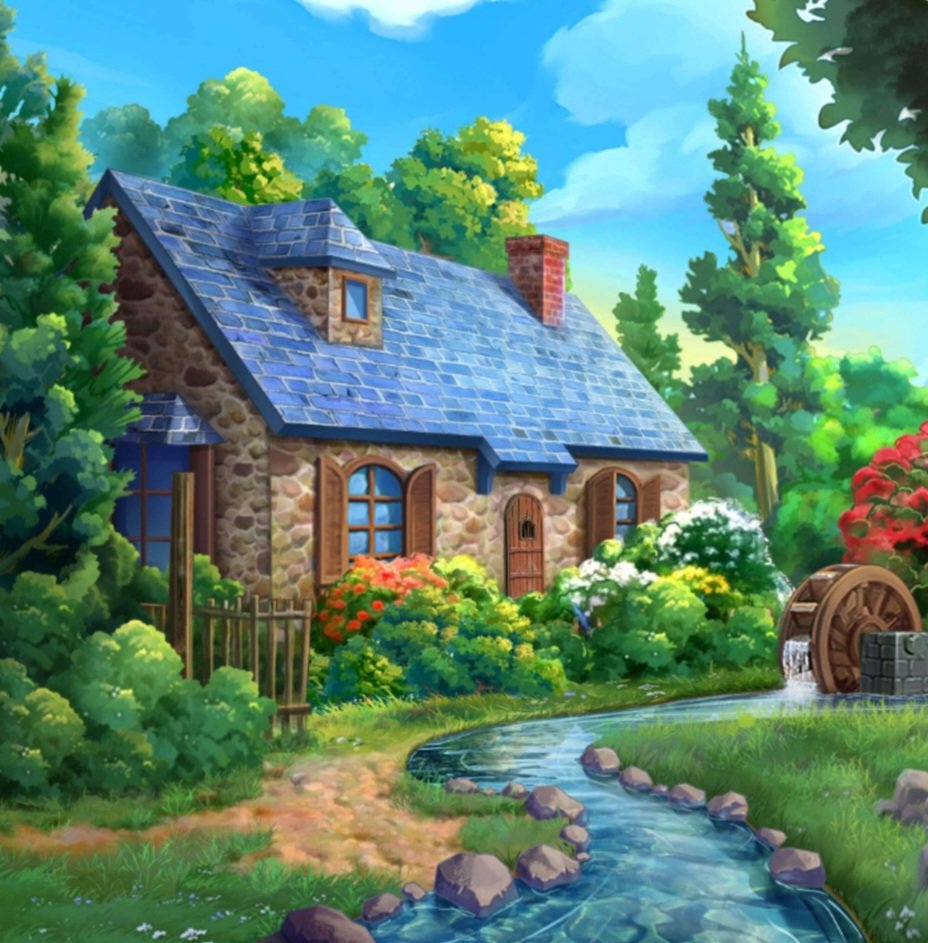 Casa azul en el campo - оригинал