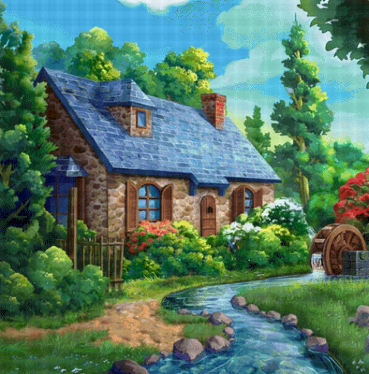 Casa azul en el campo - предпросмотр