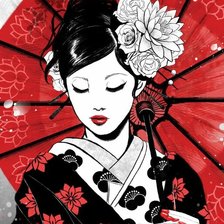 Схема вышивки «Гейша с зонтом»