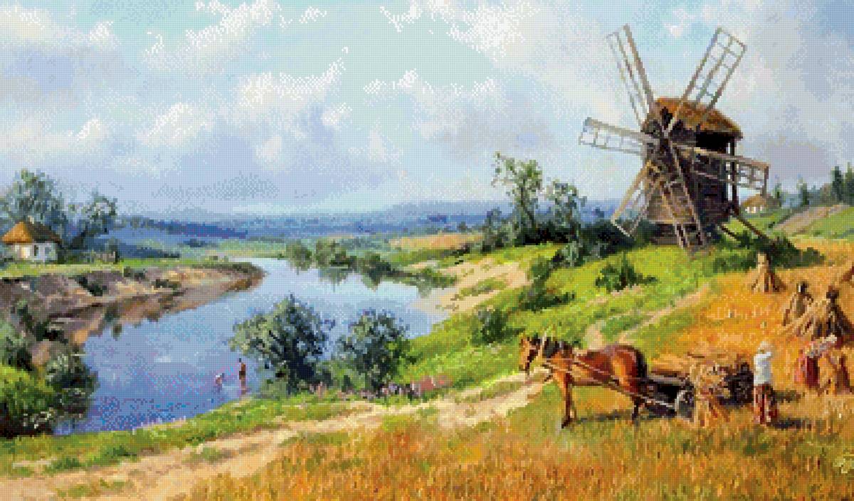 Владимир Жданов. Деревенский пейзаж - владимир жданов, пейзаж - предпросмотр