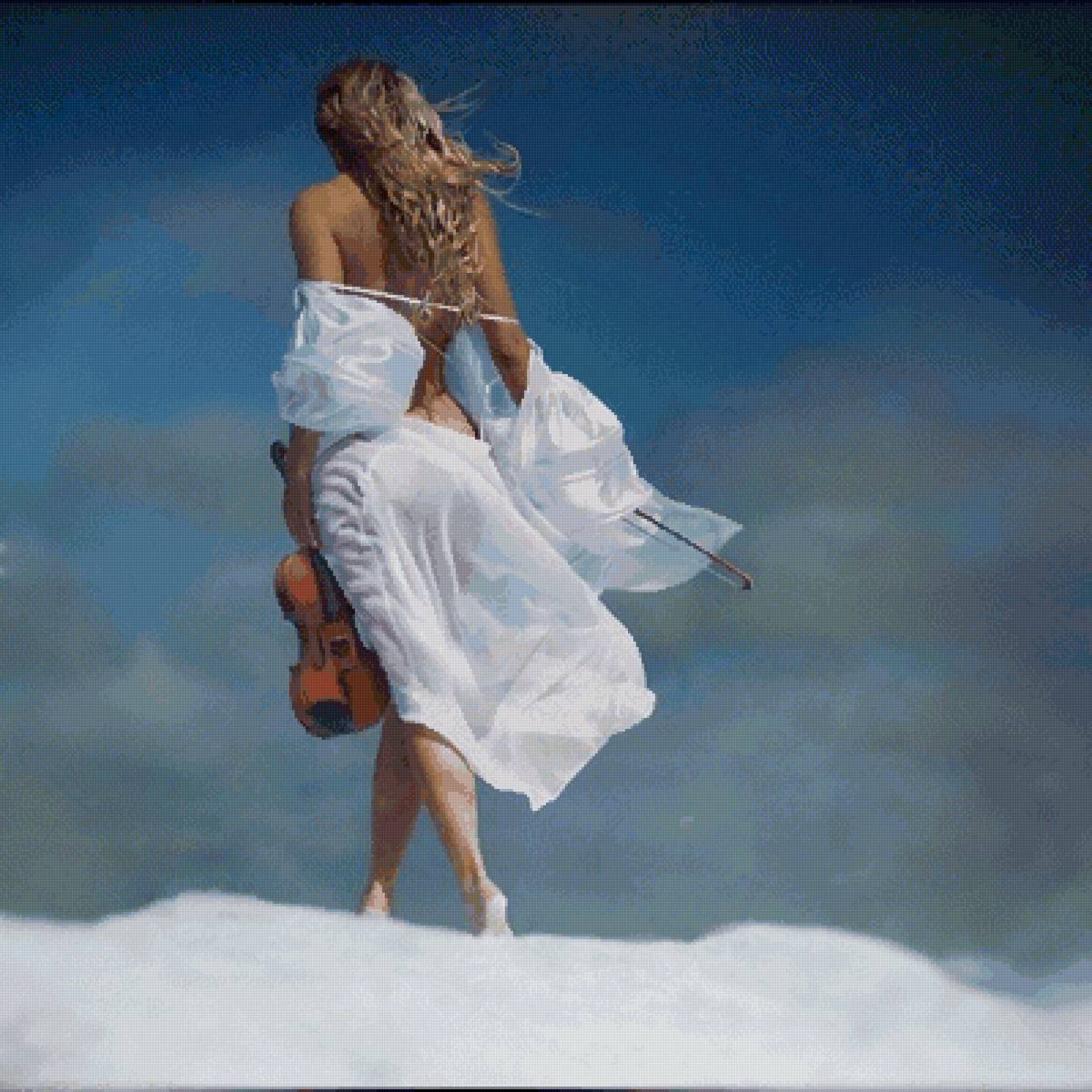 Девушка-скрипачка - девушка, пески, скрипка - предпросмотр