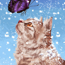 Схема вышивки «Котик и бабочка»