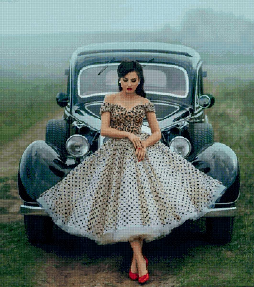Девушка у машины - ретро, машина, девушка - предпросмотр