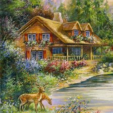 Схема вышивки «Дом у озера»