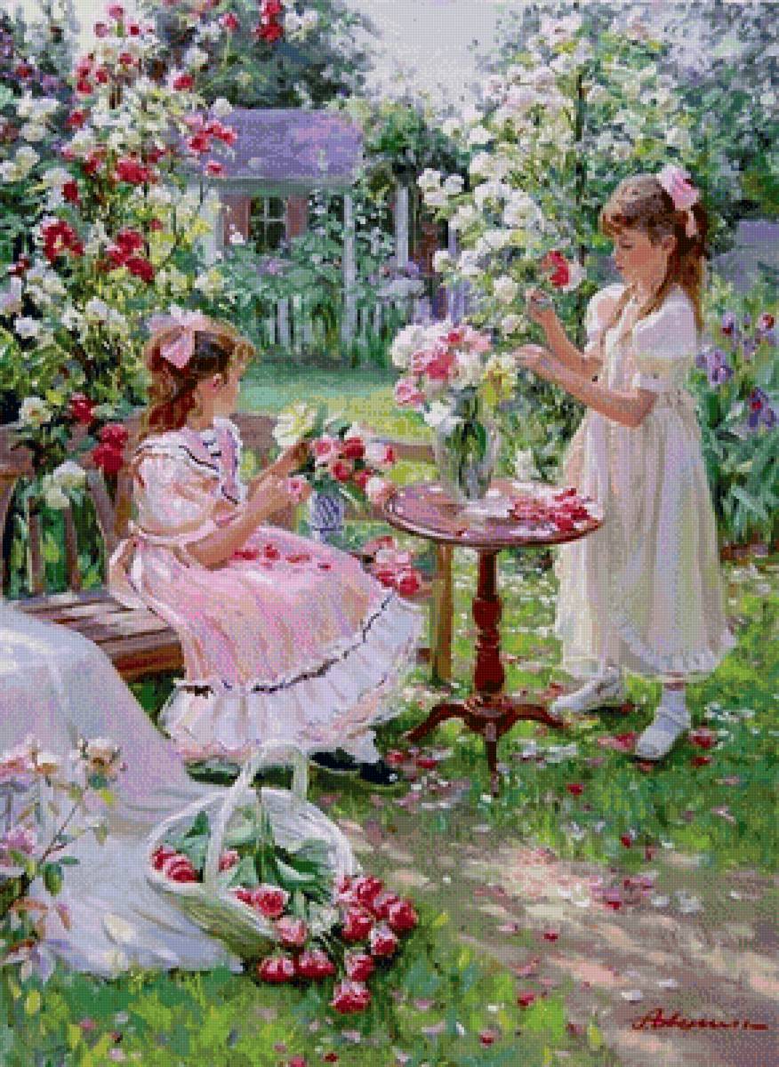 Весна - цветы, девочки, сад, весна, розы - предпросмотр