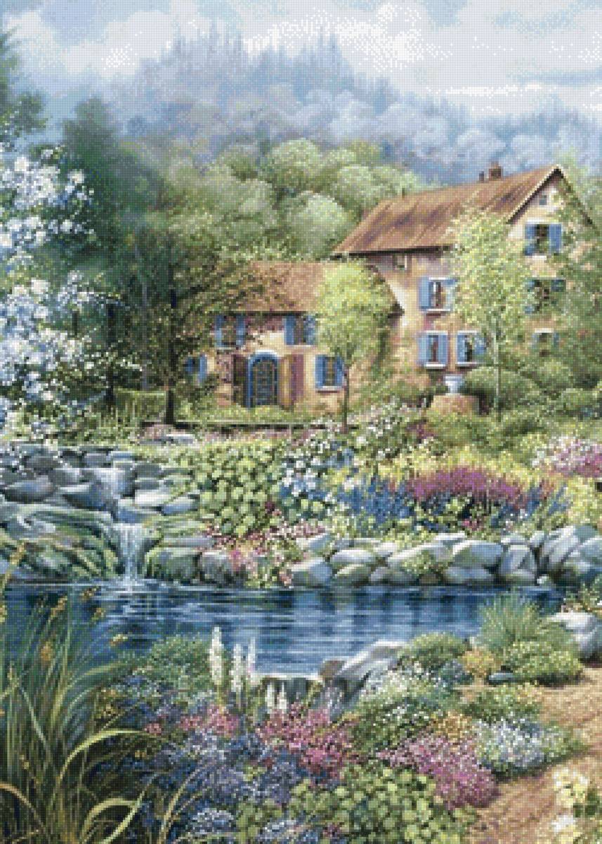 Домик у озера - дом, озеро, природа, цветы, лес - предпросмотр