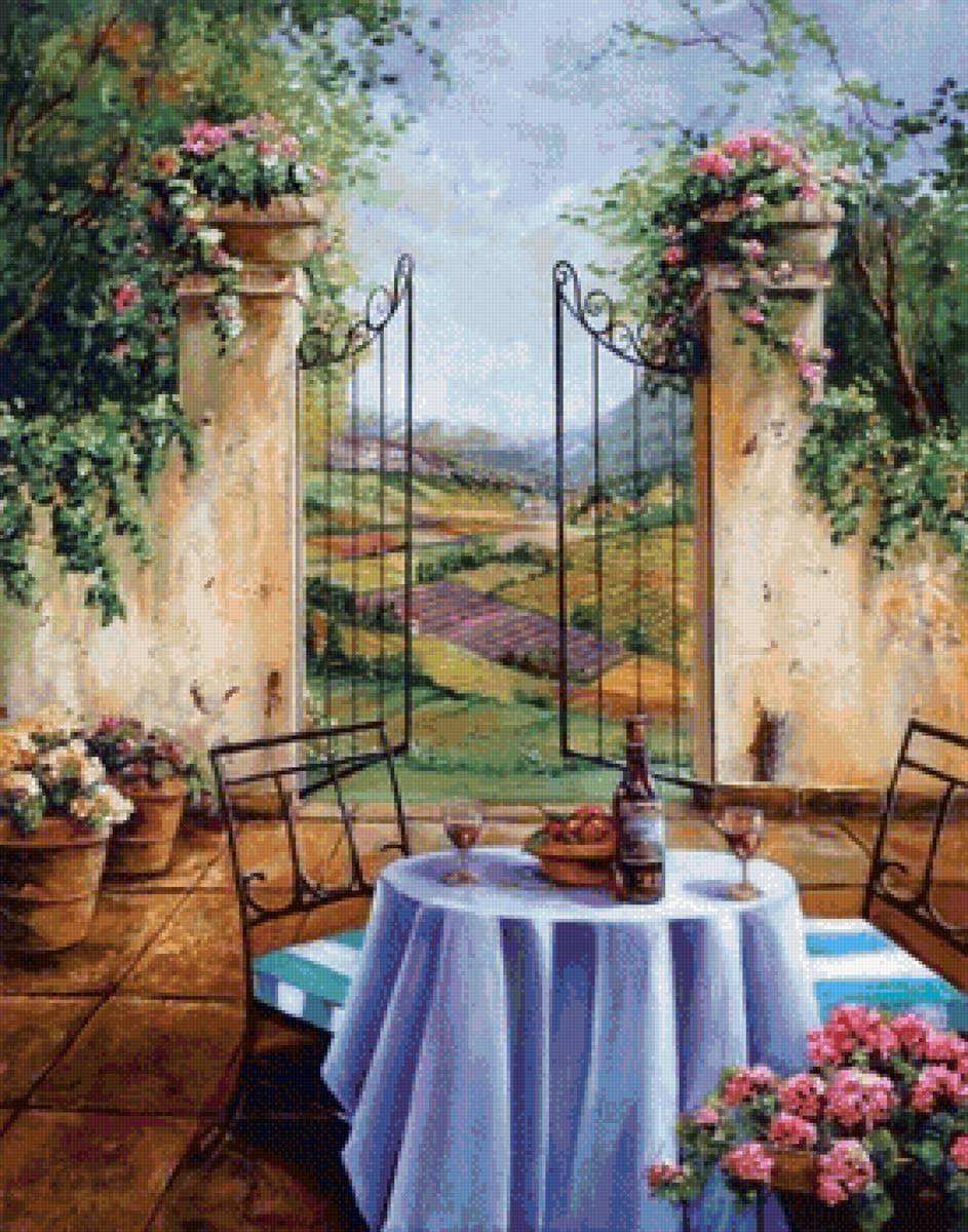 Беседка - беседка, цветы, веранда - предпросмотр