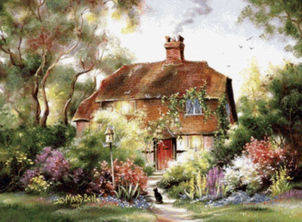 Домик - цветы, домик, природа, марти белл - предпросмотр