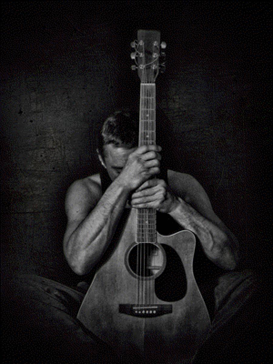 Играю струнами своей души - монохром, мужчина, гитарист, музыкант, гитара - предпросмотр
