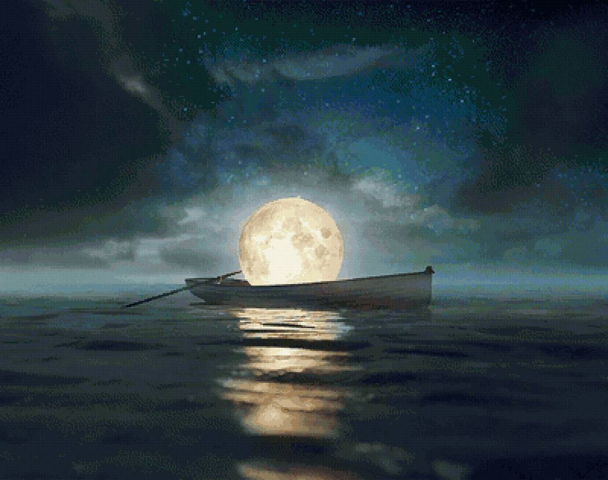Луна в лодке - луна, лодка, ночь - предпросмотр
