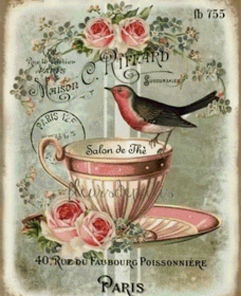 Винтаж - чай, винтаж, птица - предпросмотр