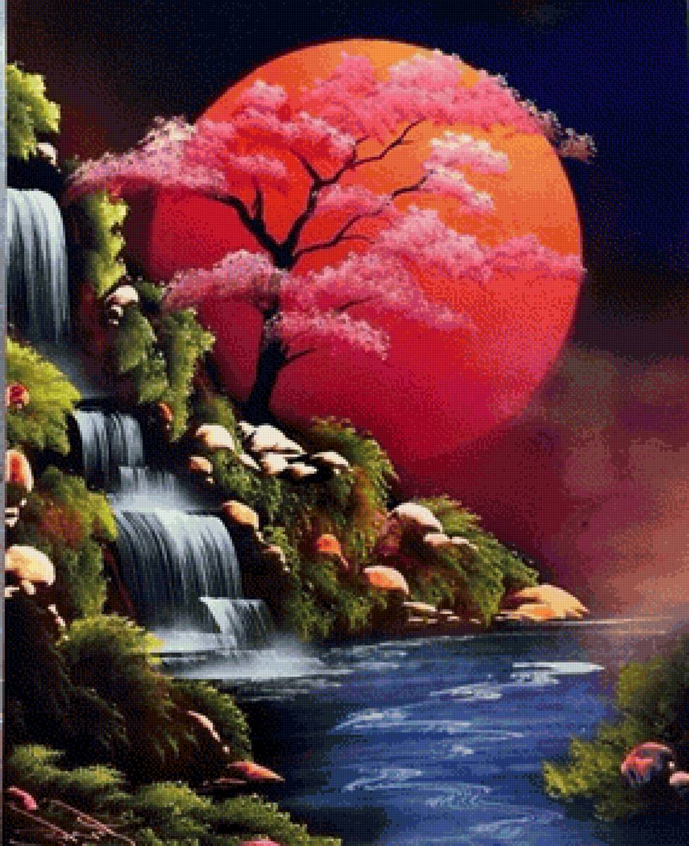 Луна - луна, природа, водопад - предпросмотр