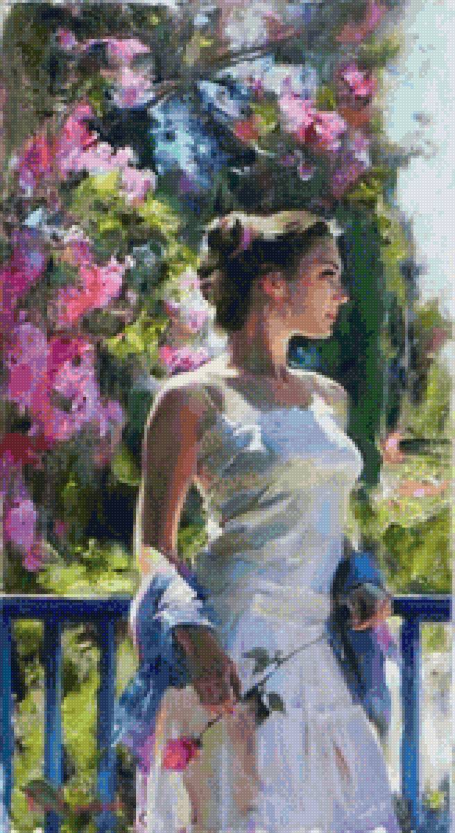 Девушка в саду - девушка, сад, цветы - предпросмотр