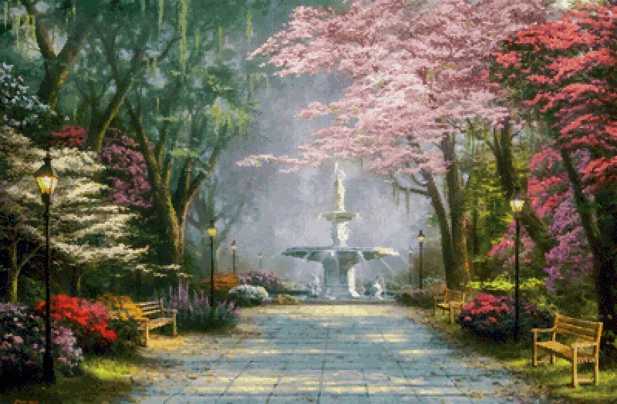 Томас Кинкейд - фонтан, пейзаж, томас кинкейд - предпросмотр