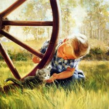 Схема вышивки «Мальчик с котёнком»