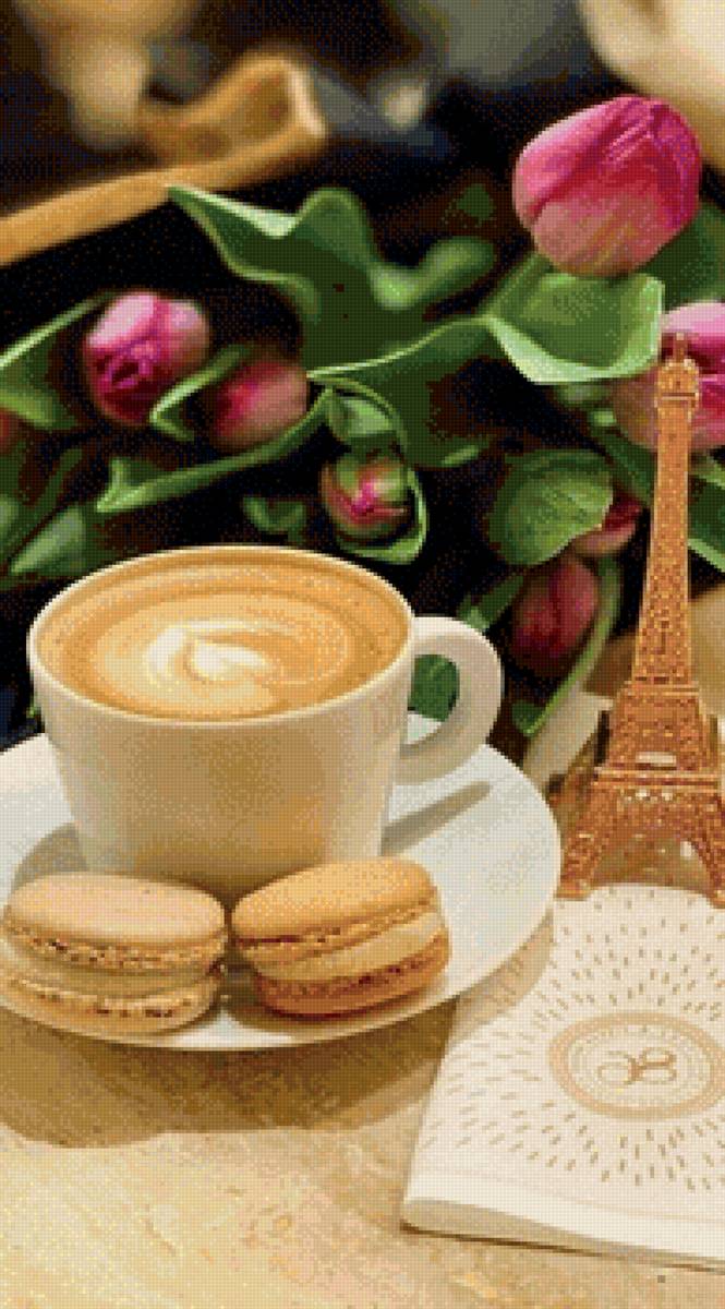 Кофе - макарони, цветы, кофе, франция - предпросмотр