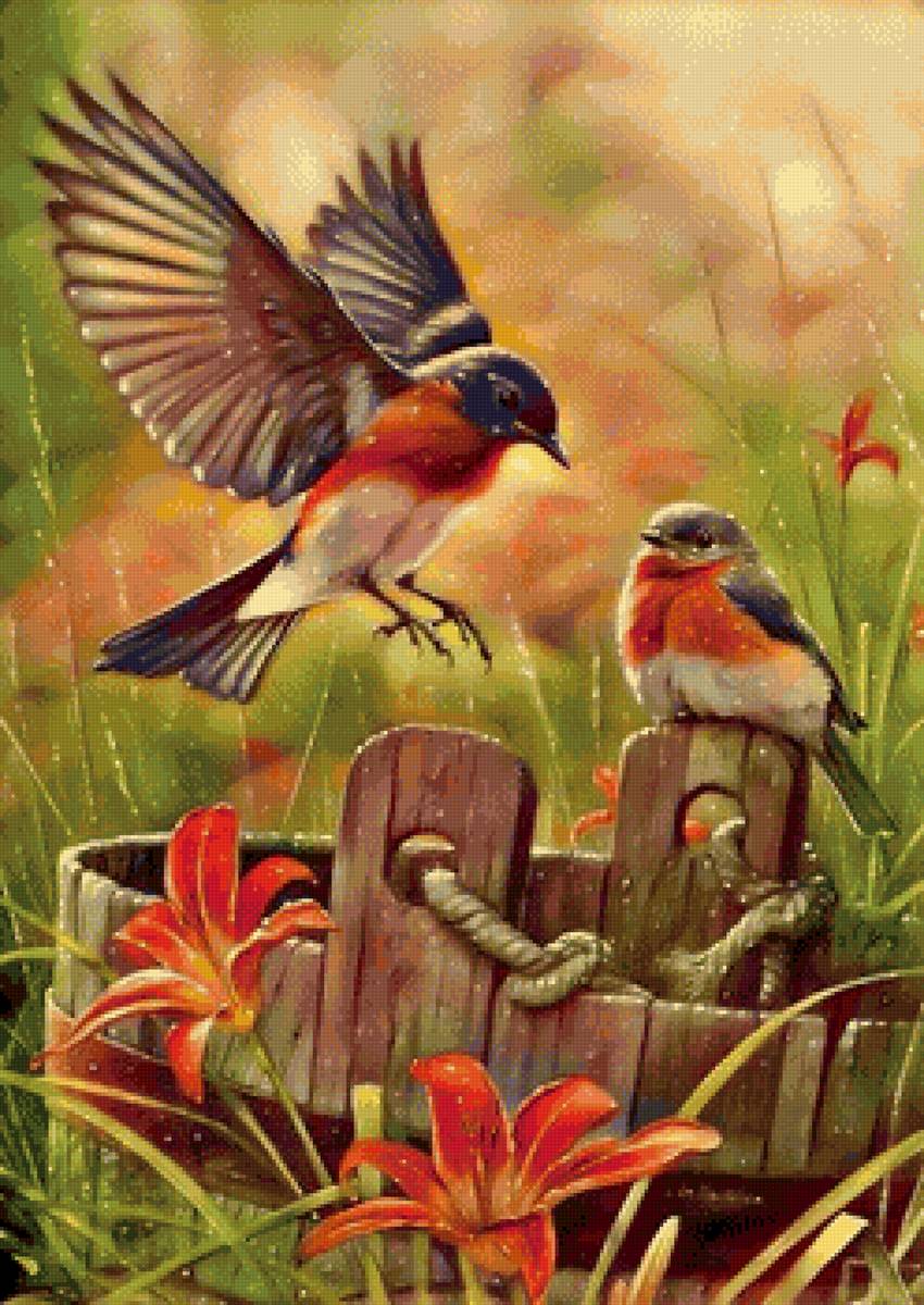 Птицы - дождь, цветы, птицы - предпросмотр