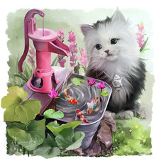 Схема вышивки «Котик и рыбки»