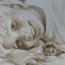 Схема вышивки «Девочка с котенком»