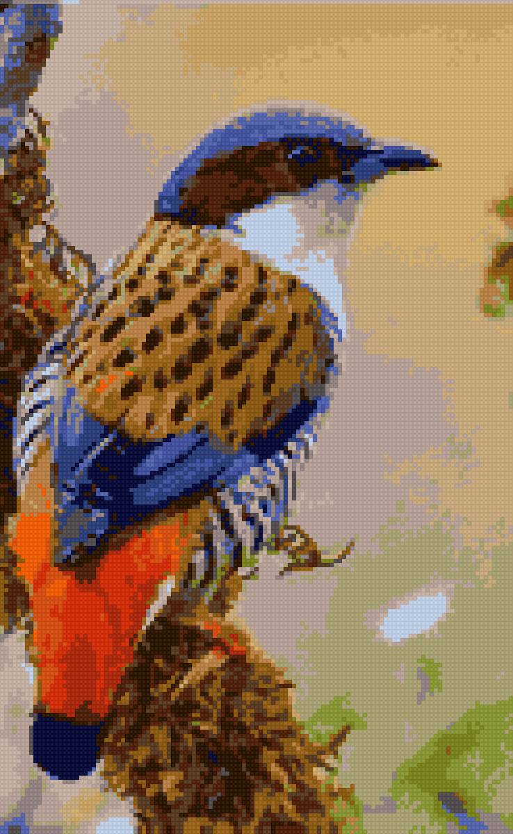 Дрозд - dmc, птицы, цветы - предпросмотр