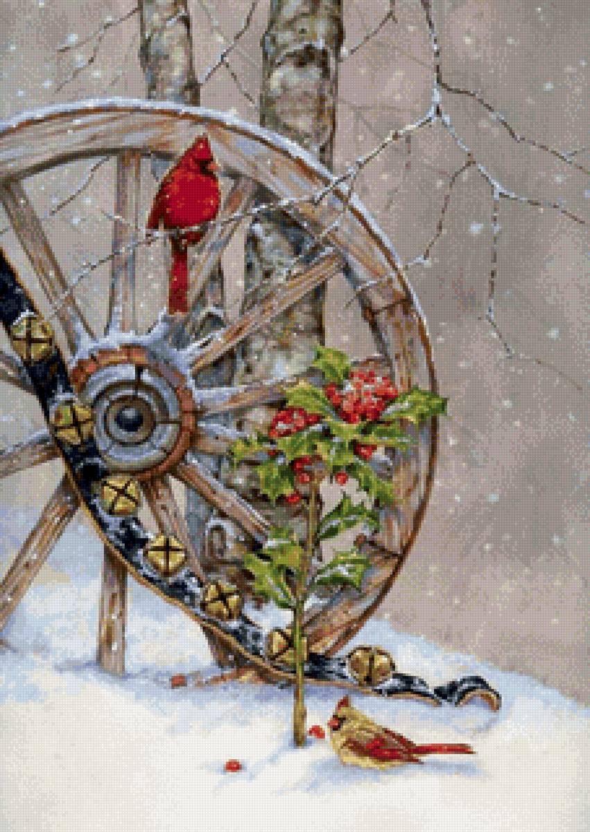 Птицы - зимы, снег, ягоды, птицы - предпросмотр